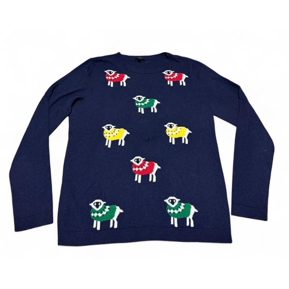 Talbots Women's Medium Navy Sheep Fair Isle Wool Blend Sweater Lambswool